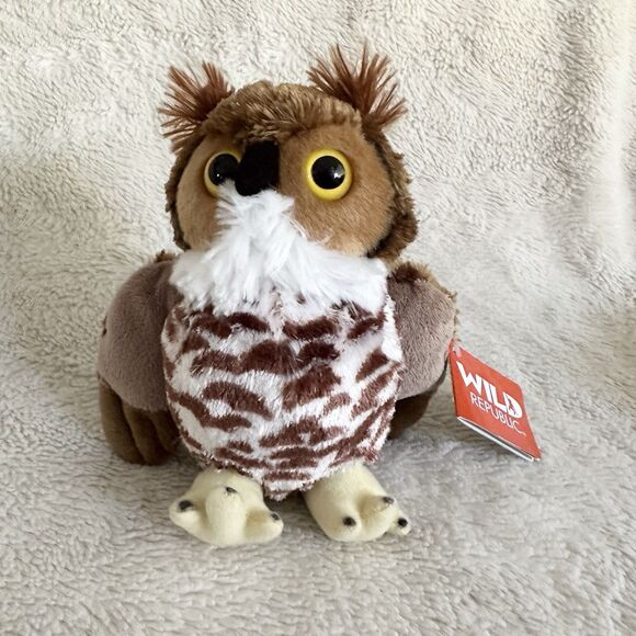 Wild Republic Great Horned Owl Brown Realistic Plush Toy 7” Stuffed Animal - Picture 1 of 4